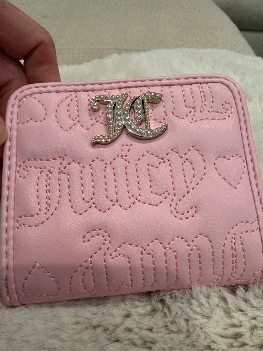 Juicy Couture Light Pink Quilted Wallet with Crystal JC Logo